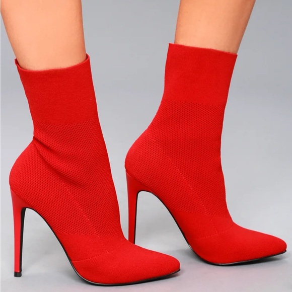 Mia, McKinley perforated, red knit, sock booties - Picture 12 of 14